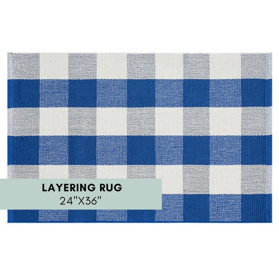 Load image into Gallery viewer, Blue and White Buffalo Check Rug for Layering Doormat

