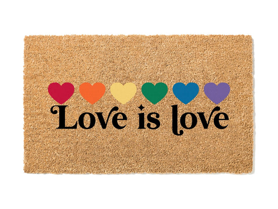 Love is Love Rainbow Hearts Pride LGBTQ Doormat