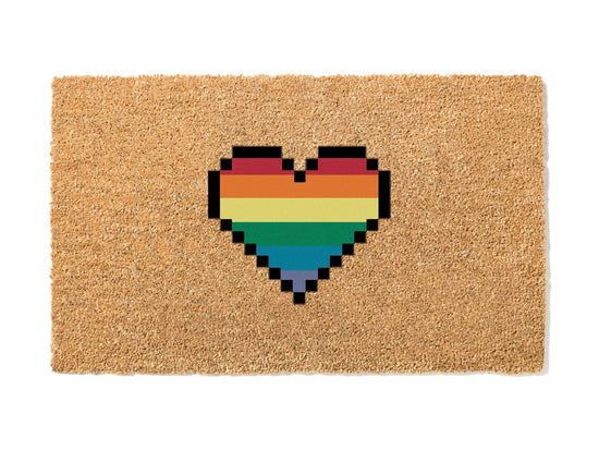 Load image into Gallery viewer, Pixel Rainbow Heart Doormat
