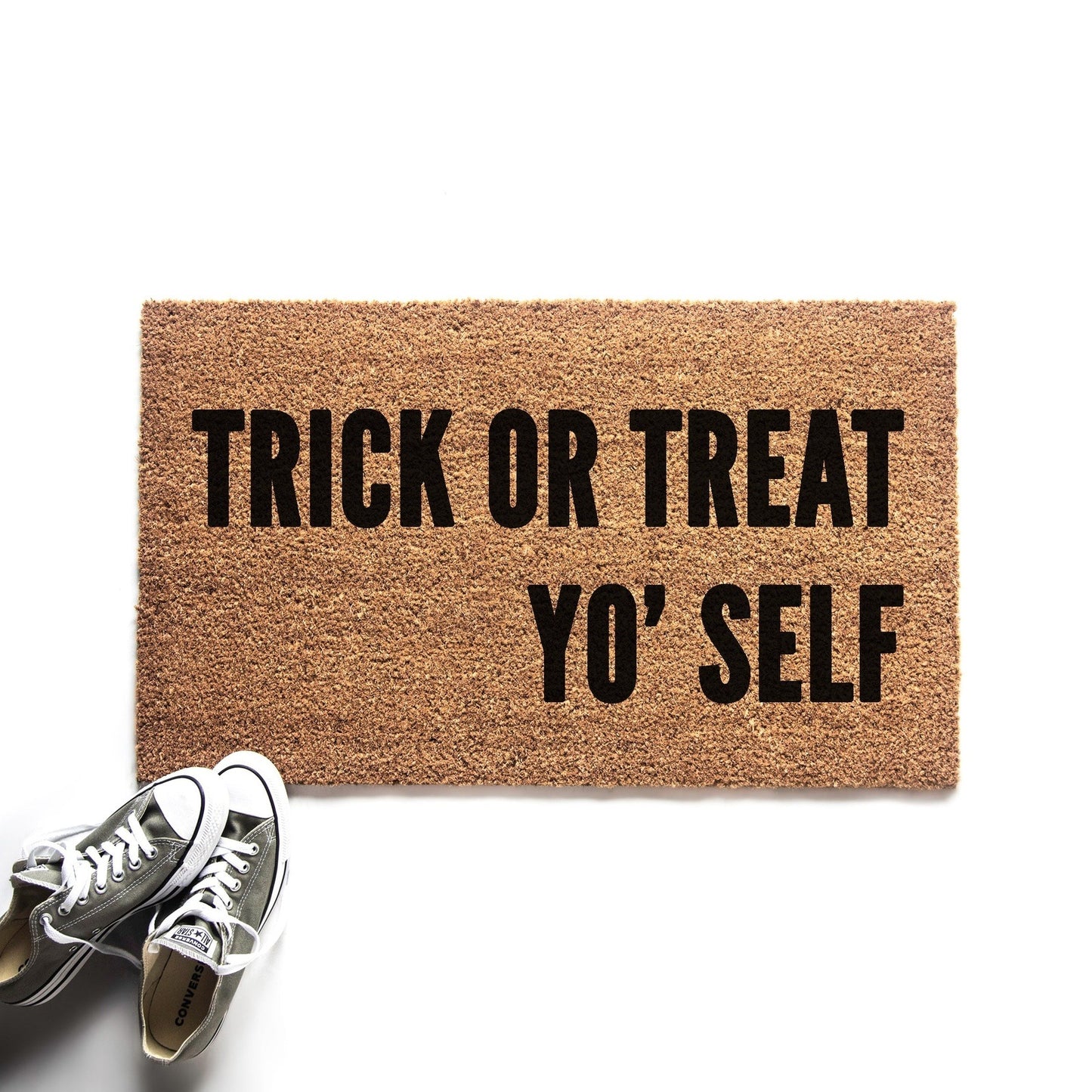 Load image into Gallery viewer, Trick or Treat Yo Self Halloween Doormat
