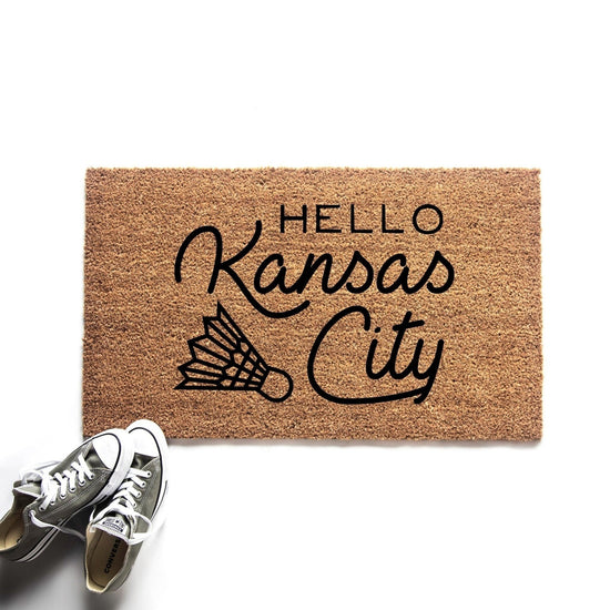 Load image into Gallery viewer, Hello Kansas City Shuttlecock Doormat
