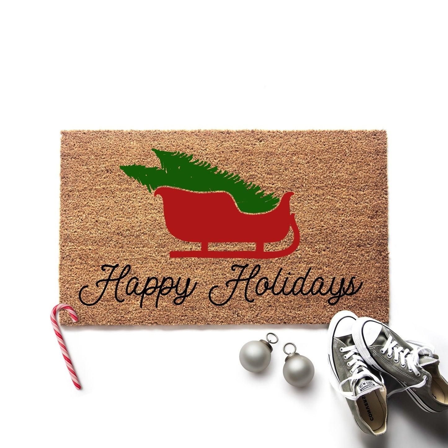 Happy Holidays Sleigh Christmas Doormat