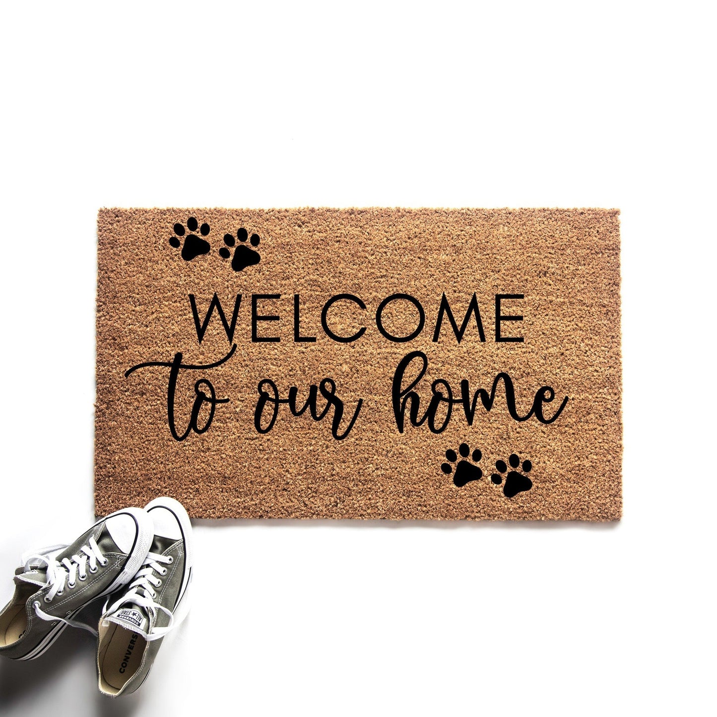 Load image into Gallery viewer, Welcome to Our Home Paw Print Doormat
