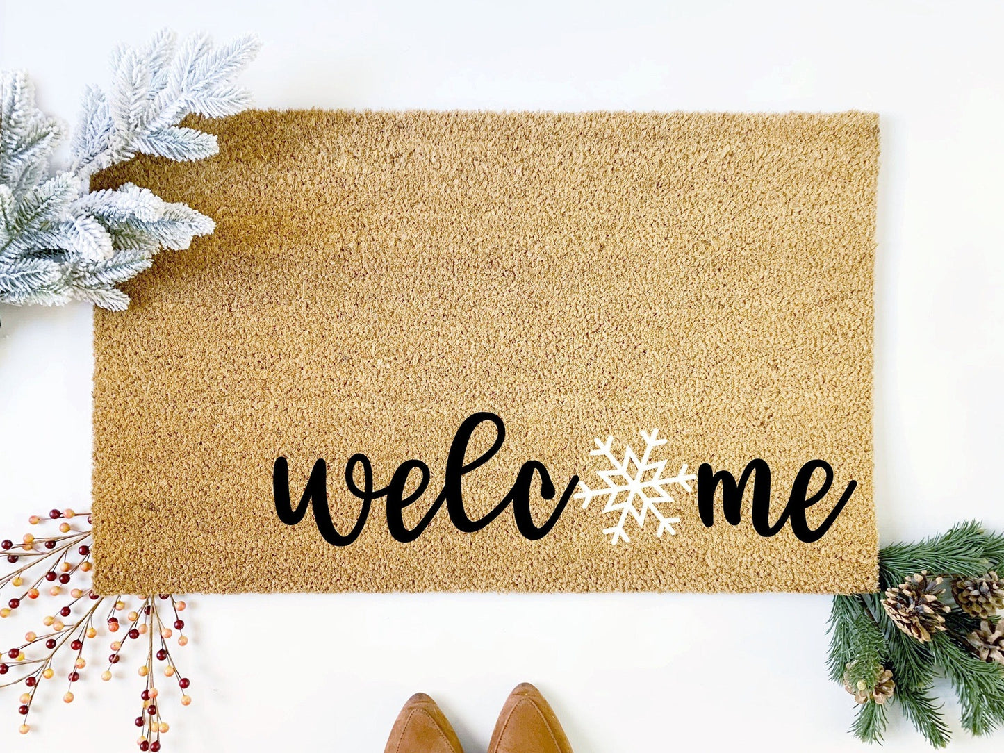 Load image into Gallery viewer, Snowflake Welcome Holiday Doormat
