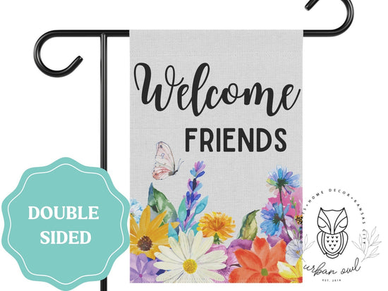Load image into Gallery viewer, Welcome Friends Floral Garden Flag
