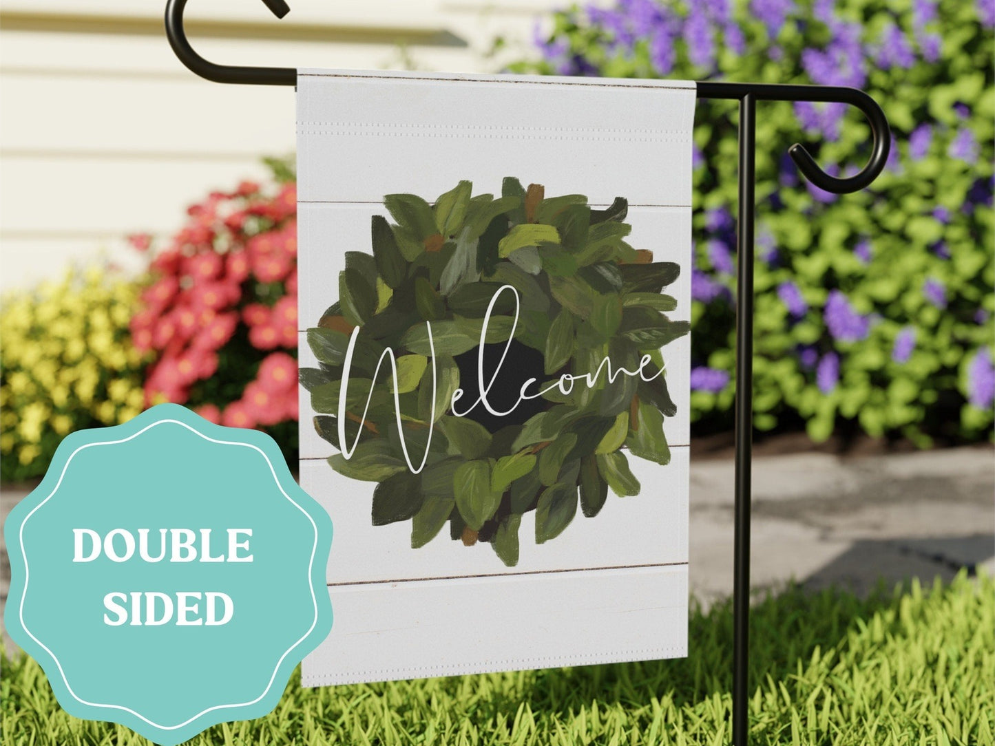 Load image into Gallery viewer, Welcome Farmhouse Magnolia Wreath Garden Flag
