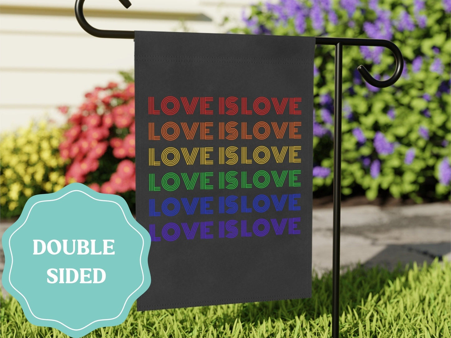 Load image into Gallery viewer, Love is Love Rainbow Pride Garden Flag
