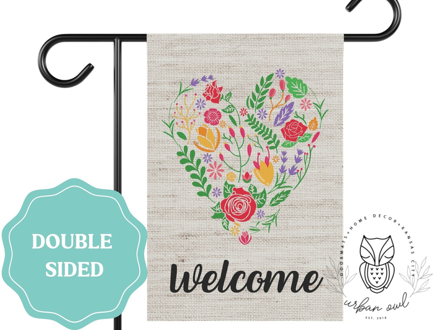 Load image into Gallery viewer, Floral Heart Welcome Valentine&amp;#39;s Day Garden Flag
