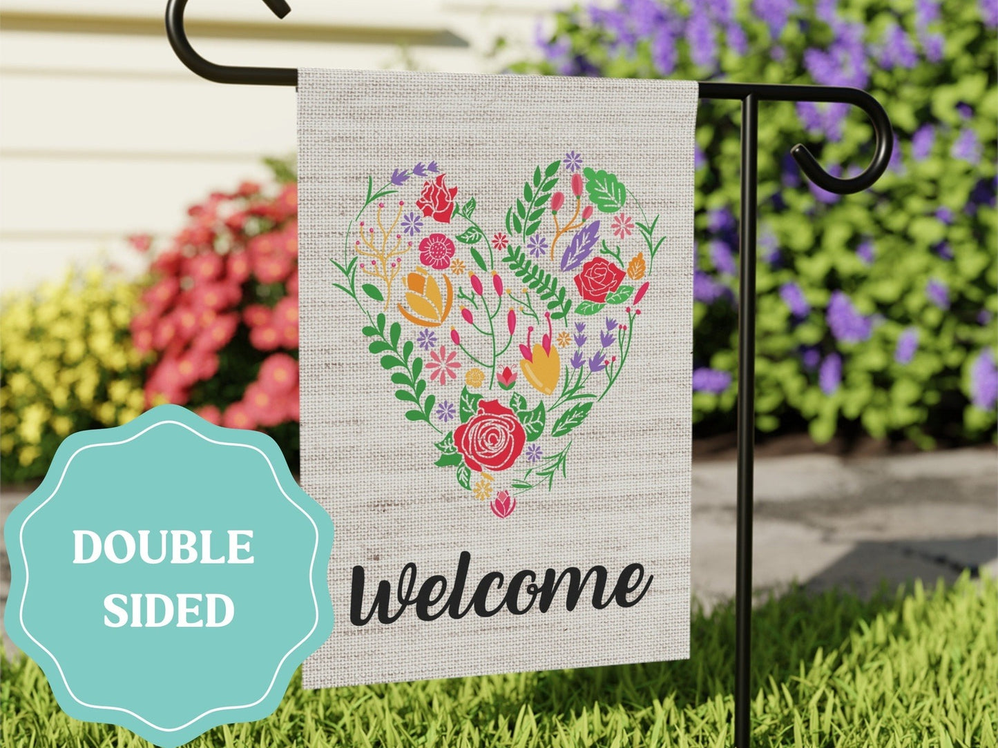 Load image into Gallery viewer, Floral Heart Welcome Valentine&amp;#39;s Day Garden Flag

