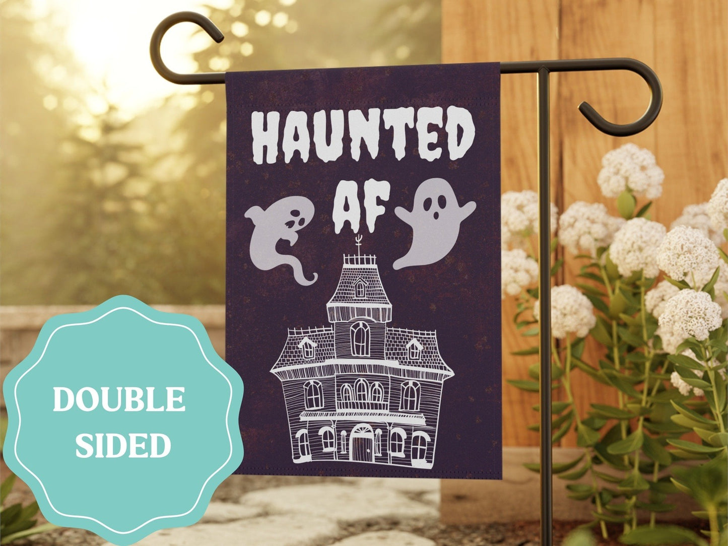 Haunted AF Halloween Ghost Garden Flag