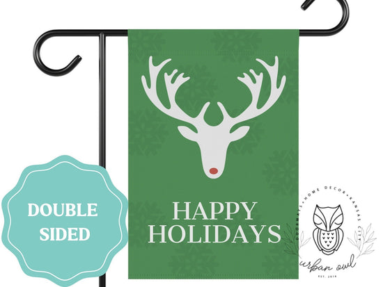 Load image into Gallery viewer, Happy Holidays Reindeer Garden Flag

