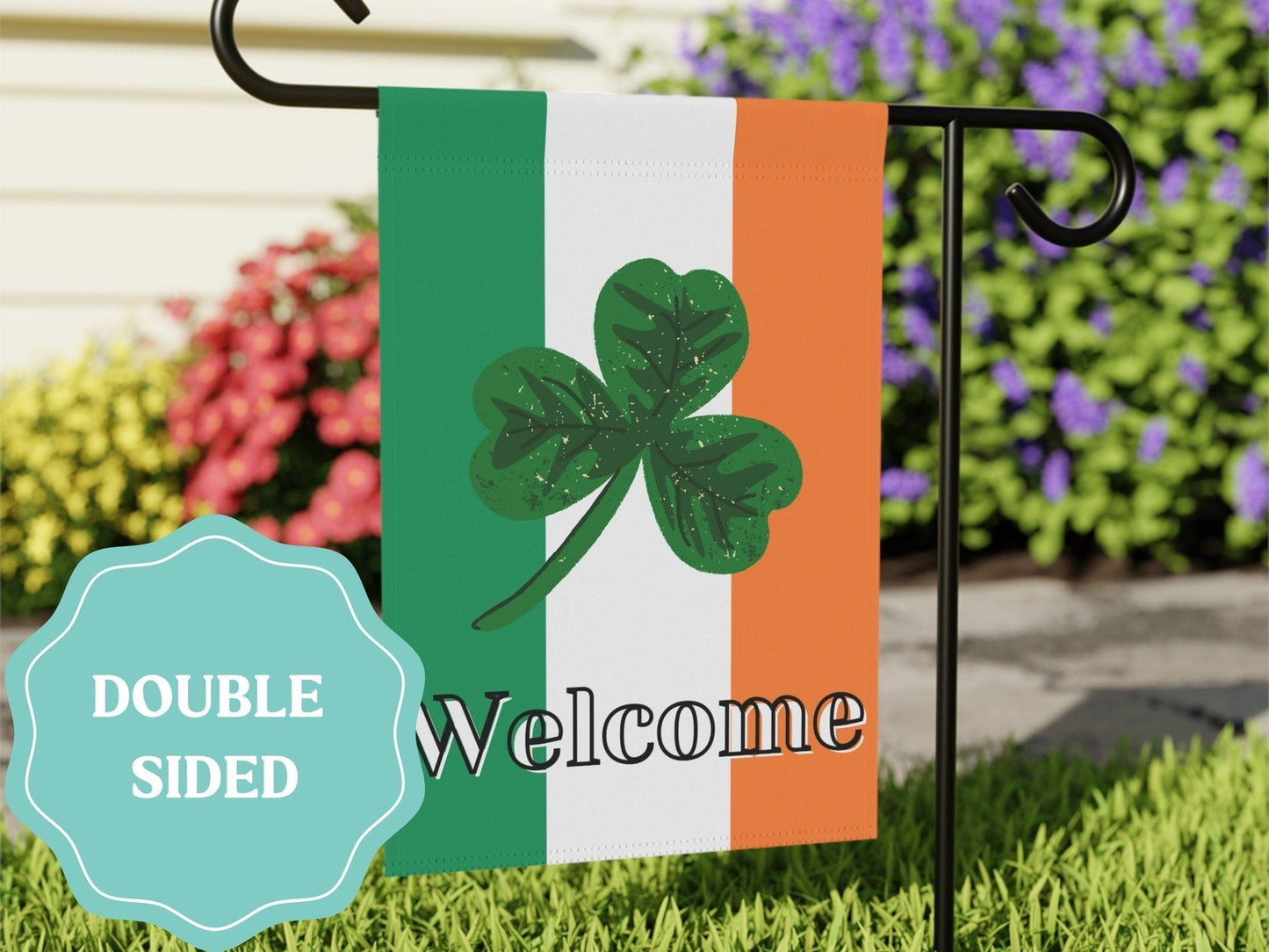 Irish Welcome Shamrock Garden Flag