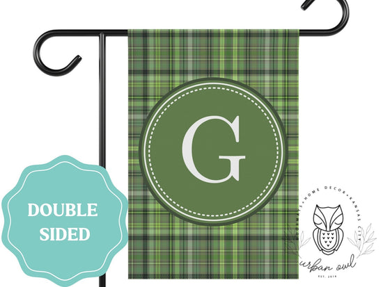 Load image into Gallery viewer, Green Plaid Monogram Garden Flag
