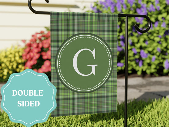 Load image into Gallery viewer, Green Plaid Monogram Garden Flag
