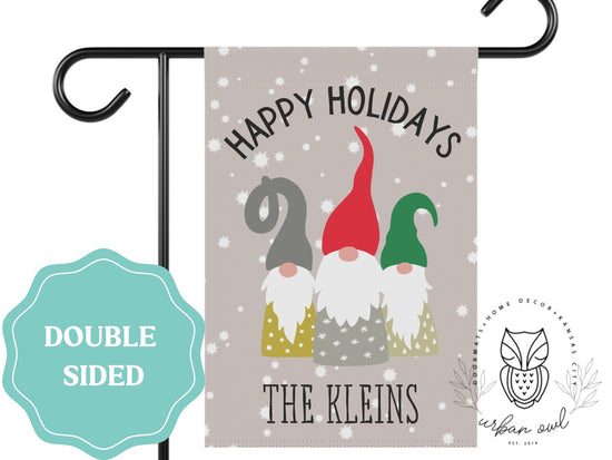 Personalized Holiday Gnomes Garden Flag