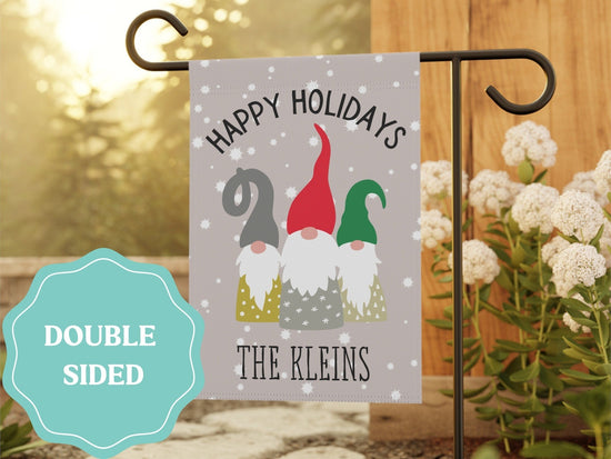 Personalized Holiday Gnomes Garden Flag