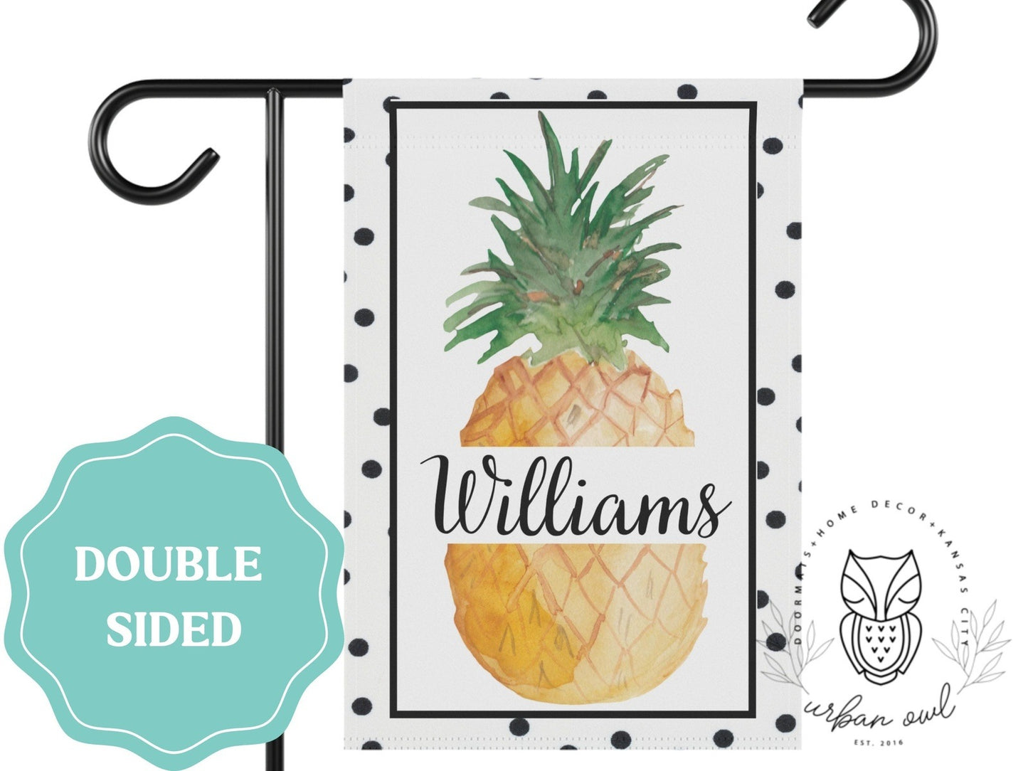 Personalized Name Pineapple and Polka Dot Garden Flag