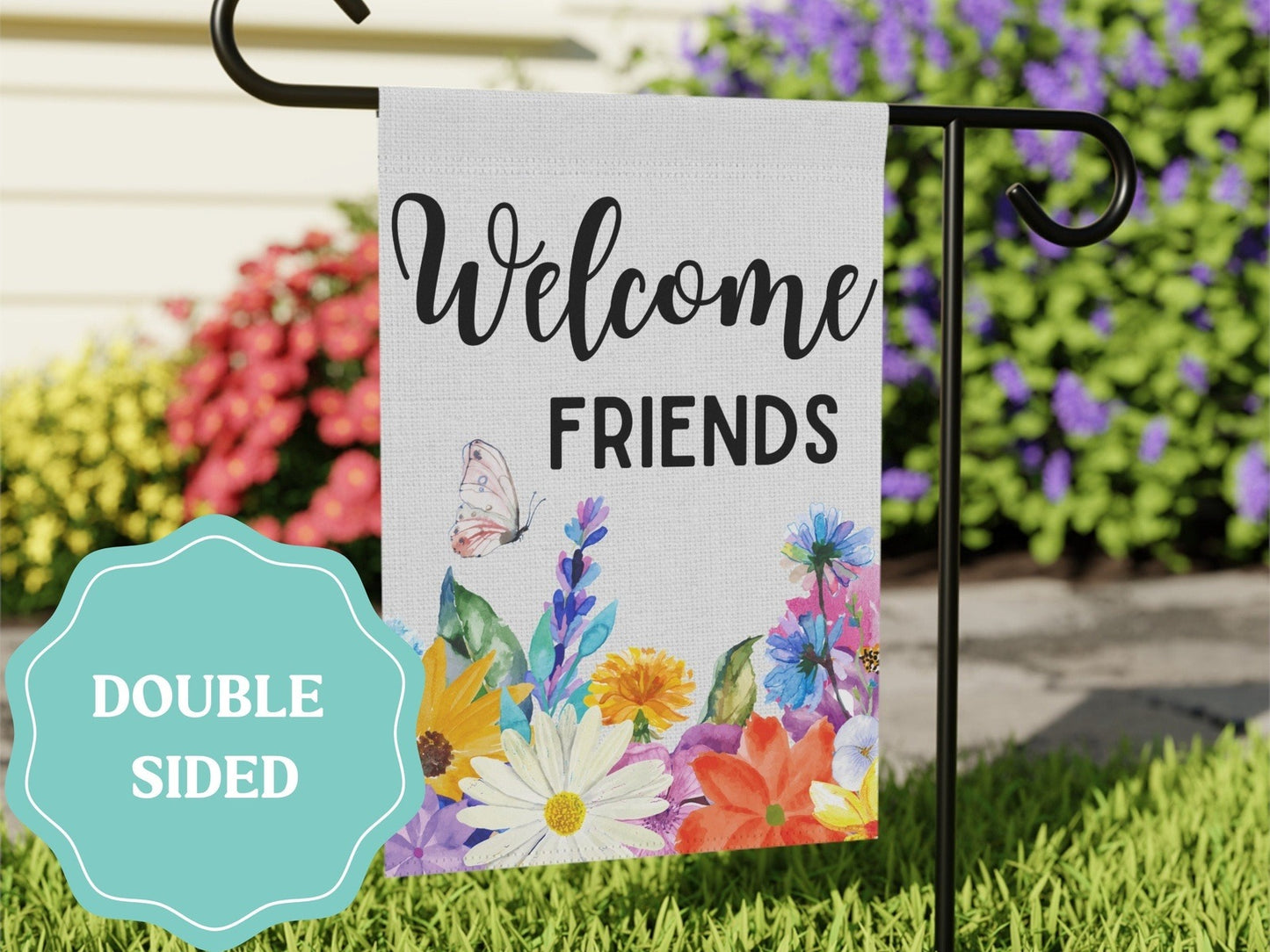 Load image into Gallery viewer, Welcome Friends Floral Garden Flag
