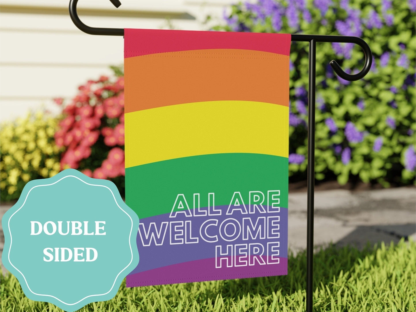 All Are Welcome Here Rainbow Pride Flag