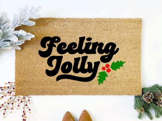 Feeling Jolly Christmas Holly Doormat
