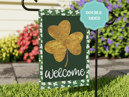 Load image into Gallery viewer, Gold Shamrock St. Patrick&amp;#39;s Day Garden Flag
