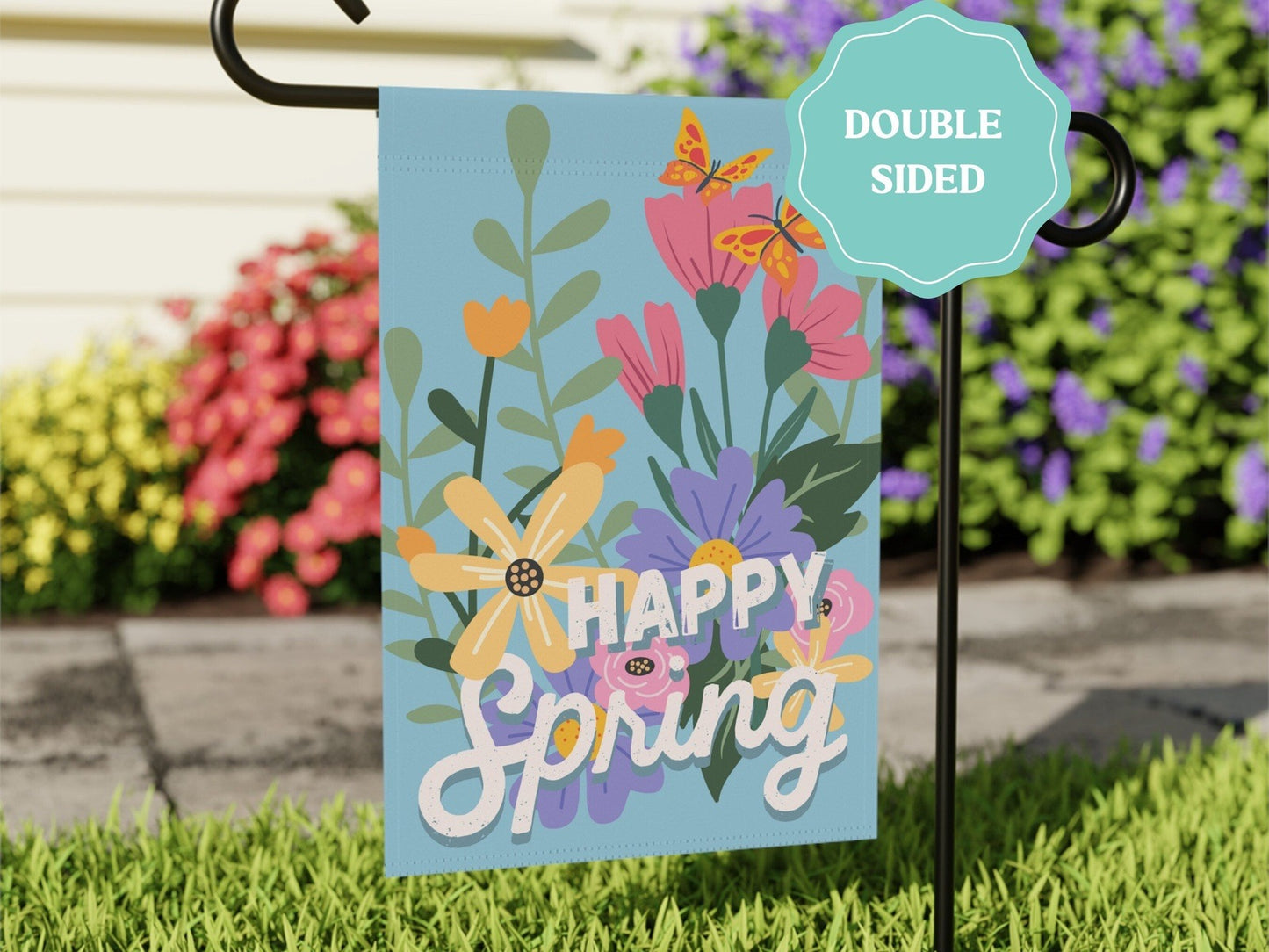 Load image into Gallery viewer, Happy Spring Floral Garden Flag
