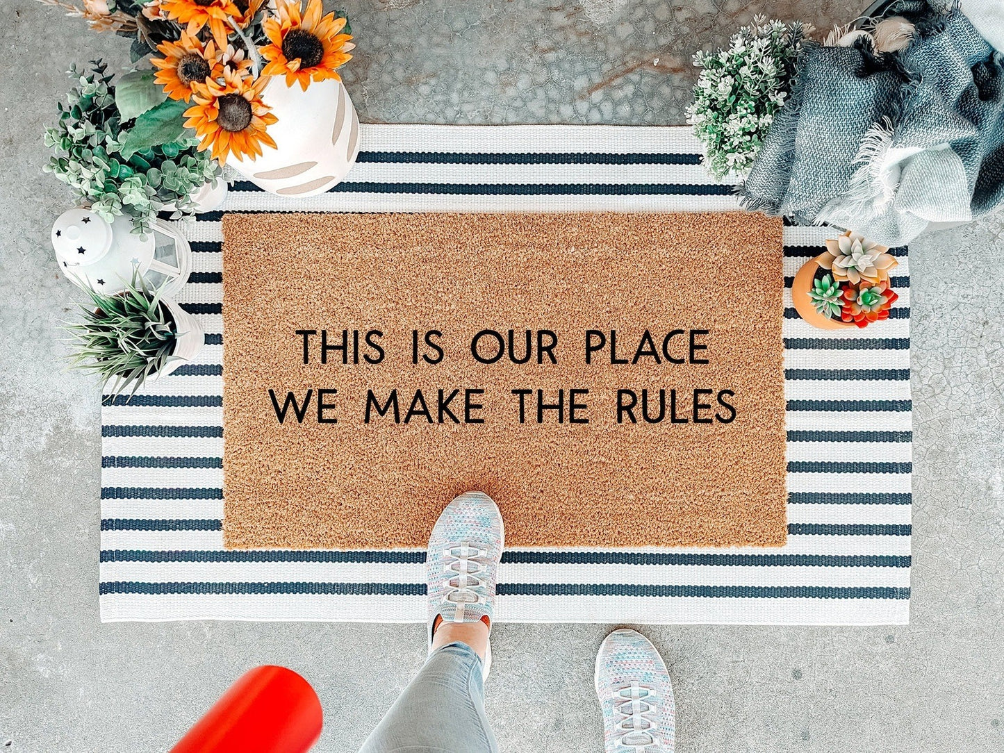 Load image into Gallery viewer, This is Our Place We Make the Rules Taylor Swift Doormat, Welcome Mat, Custom Door Mat, Front Door Mat, Taylor Swift Doormat
