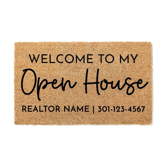 Load image into Gallery viewer, Open House Door Mat, Real Estate Agent Open House Doormat, Business Welcome Mat, Front Door Mat, Custom Business Doormat
