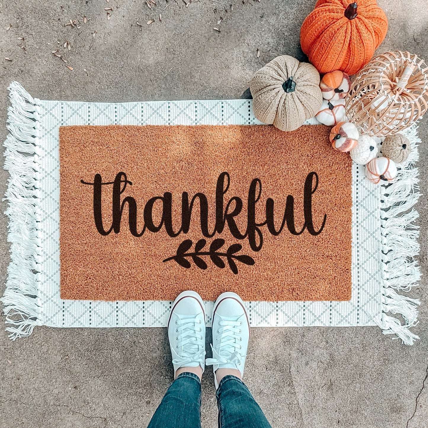 Thankful Thanksgiving Welcome Mat, Cute Farmhouse Style Door Mat, Autumn Doormat, Seasonal Decor, Front Door Mat, Outdoor Rug, Entry Rug