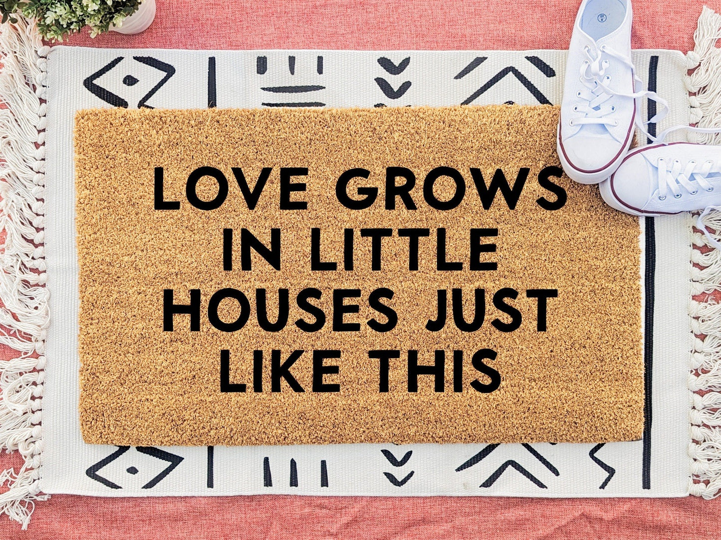 Load image into Gallery viewer, Love Door Mat, Love Grows In Little Houses Welcome Mat, Modern Doormat, Housewarming Gift, Closing Gift, Front Porch Decor
