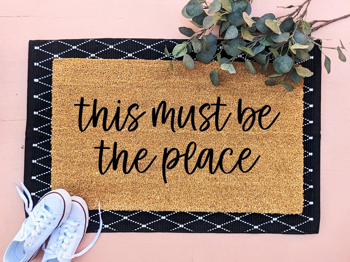 This Must Be The Place Door Mat, Modern Quote Doormat, Outdoor Welcome Mat, Front Porch Decor, Housewarming Gift, Closing Gift