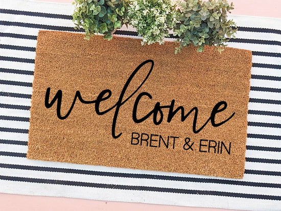 Personalized Names Welcome Mat, Custom Doormat, Custom Front Door Mat, Housewarming Gift, Closing Gift, Wedding Gift, Monogram Doormat