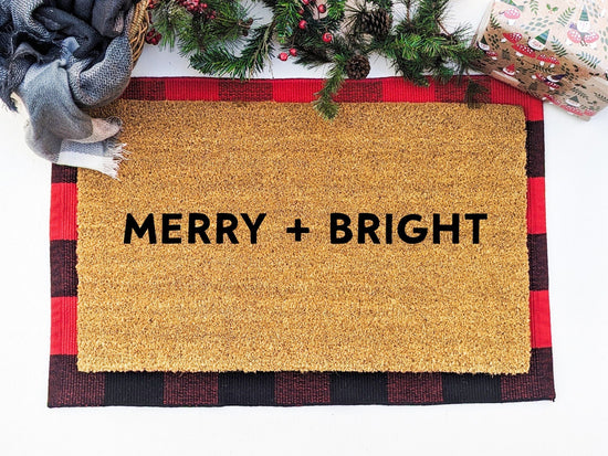 Merry and Bright Christmas Doormat, Holiday Farmhouse Welcome Mat, Outdoor Christmas Decor, Holiday Door Mat