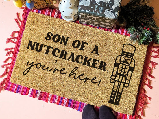 Son of a Nutcracker Christmas Doormat, Cute Holiday Welcome Mat, Funny Outdoor Christmas Decor, Holiday Door Mat, Front Door Decor