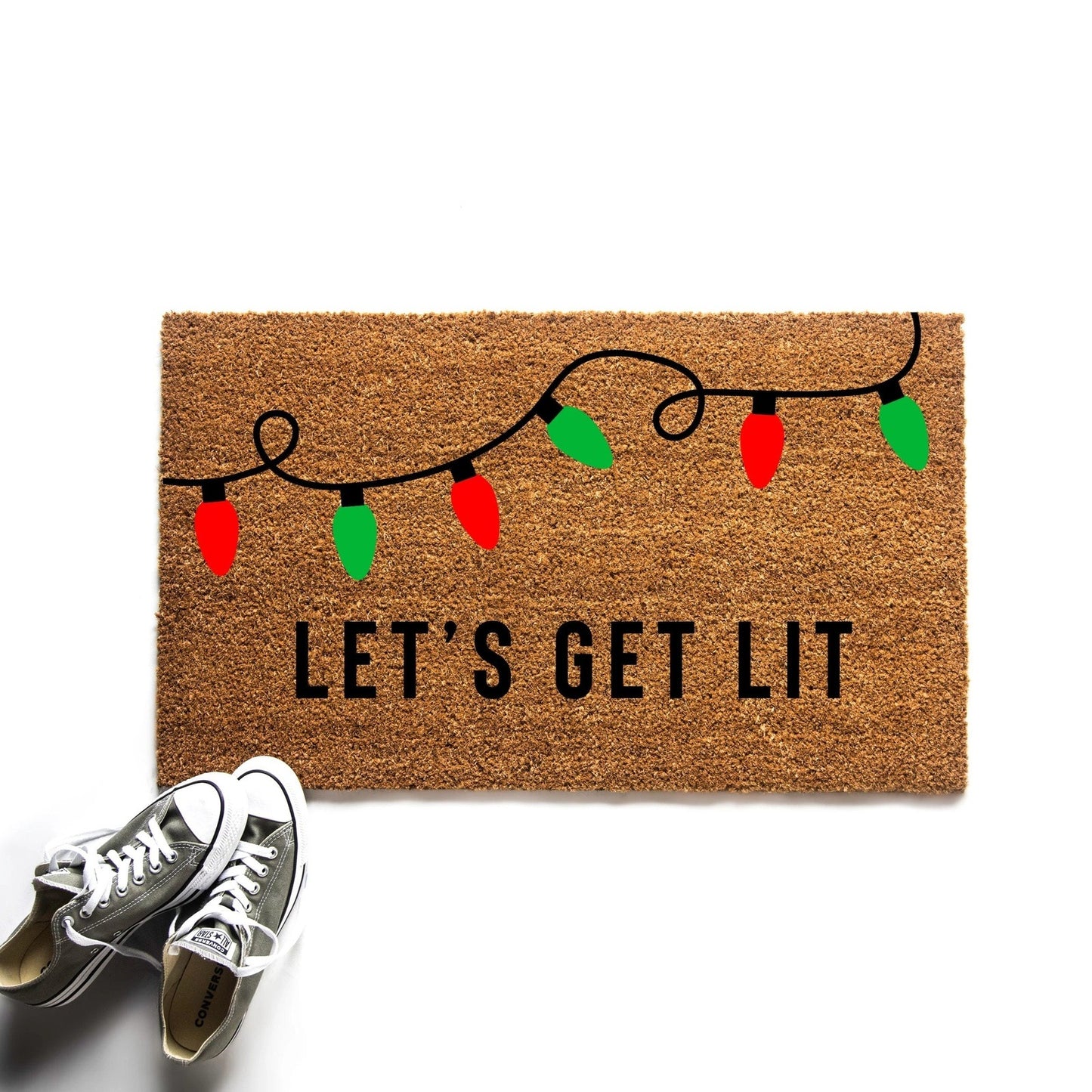 Let's Get Lit Holiday Lights Christmas Doormat