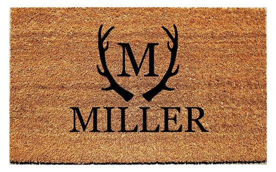 Load image into Gallery viewer, Personalized Monogram and Last Name Antler Doormat
