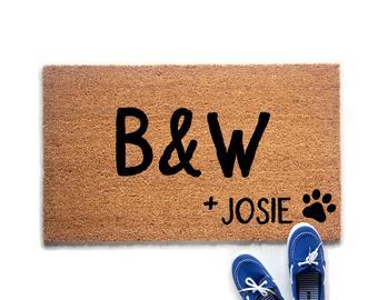 Load image into Gallery viewer, Personalized Couple&amp;#39;s Initials and Pet Name Doormat
