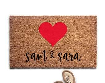 Personalized Couple's Names with Heart Doormat