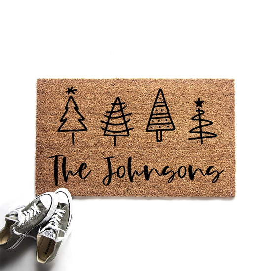 Personalized Family Name Holiday Tree Christmas Doormat