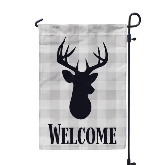 Welcome Deer Grey Buffalo Plaid Singled Sided Garden Flag